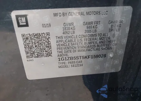 2019 Chevrolet Malibu 1Ls из США, поврежденный, VIN 1G1ZB5ST5KF159028